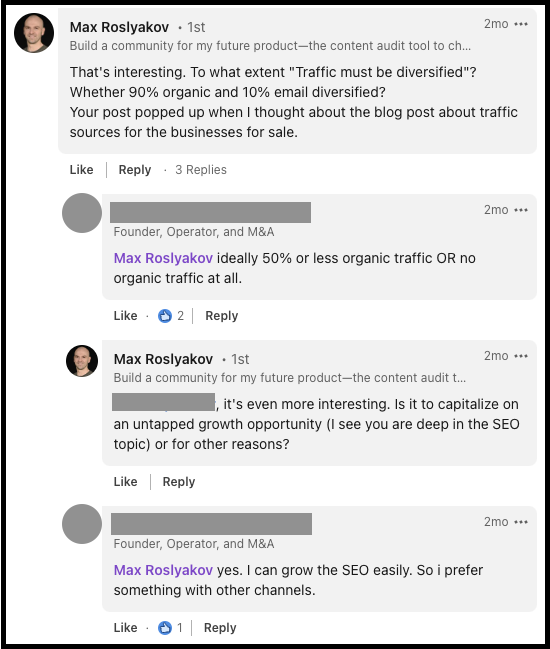 LinkedIn conversation on buying sites with poor SEO