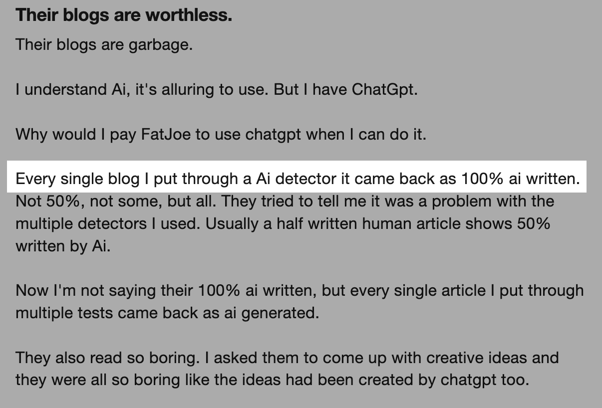 Fatjoe poor review on Trustpilot