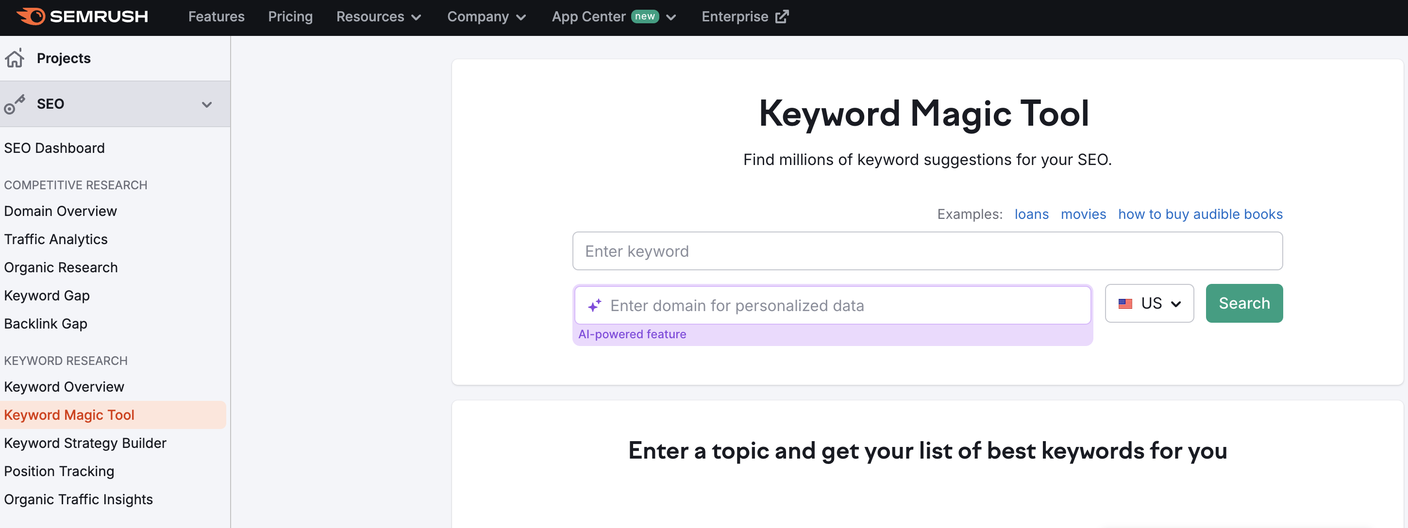 Semrush Keyword Magic Tool
