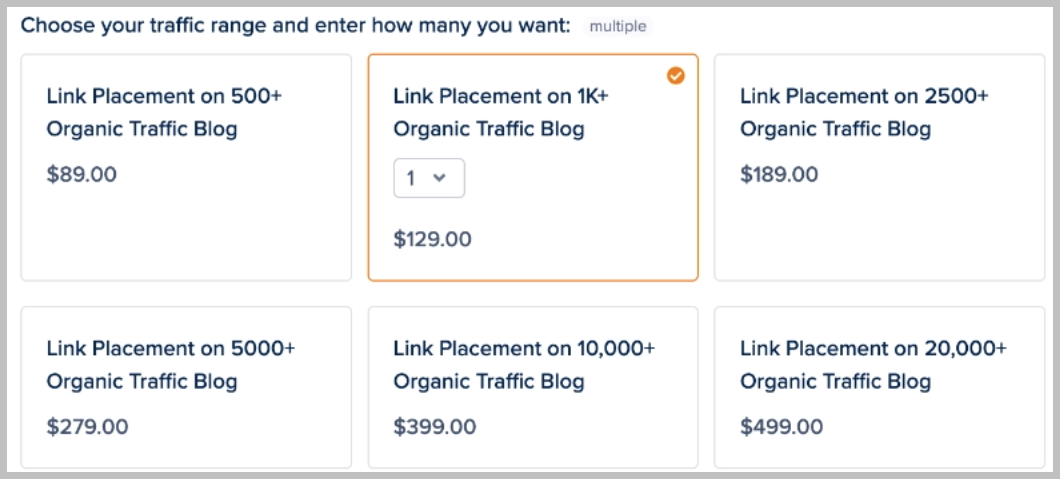 Outreach Monks link pricing for site traffic of 1000 plus
